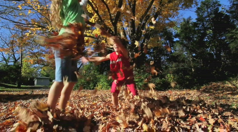 Kids in Fall Leaves 5