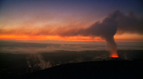 Sunset With Steam from Volcanic Lava Skylight