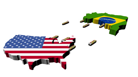 USA Brazil trade with container ships animation