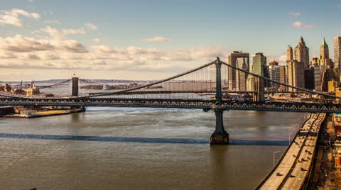 Manhattan and Brooklyn Bridge Timelapse New York City - NYC, USA HDR Day Night