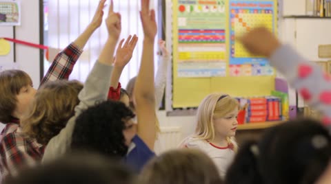 School children raising hands