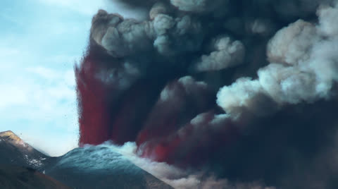 Lava fountain and volcanic smoke