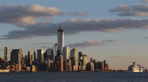 Manhattan Skyline One World Trade Center Hudson River New York City Cruise Ship