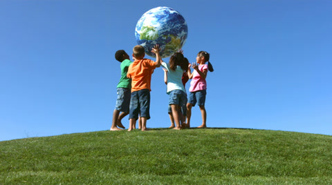 Portrait of children of various ethnicities on a hilltop