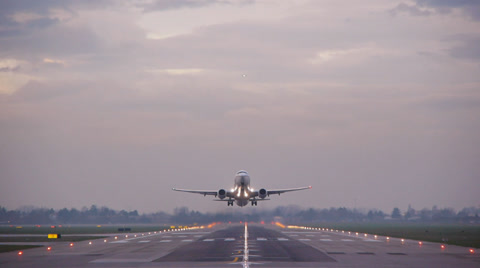 jet plane taking off tracking shot