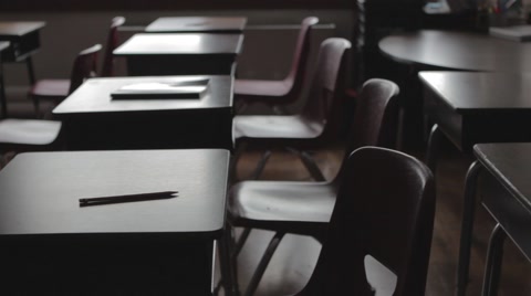 Empty Classroom dolly across desks