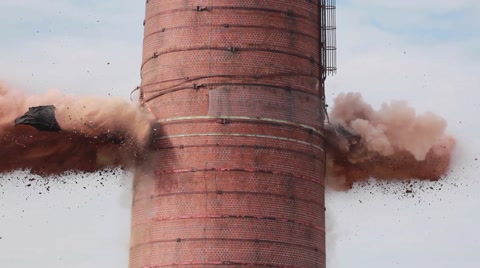 Dynamite Explosion during demolition of abandoned smoke stack.