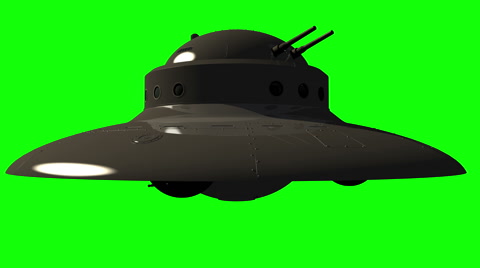 Military UFO with guns - Unidentified flying object on greenscreen