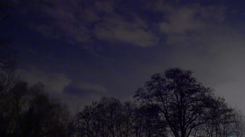 The UFO light spots above the forest at night. Shot with Red Cinema Camera