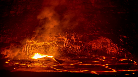 Exploding Volcanic Lava In Caldera Time Lapse, Kilauea, Hawaii