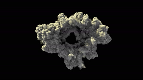 smoke explosion, shockwave effect isolated on black background, top view