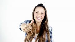Cute happy blond teenager thumb up isolated [48164740] | 写真素材・ストックフォトのアフロ