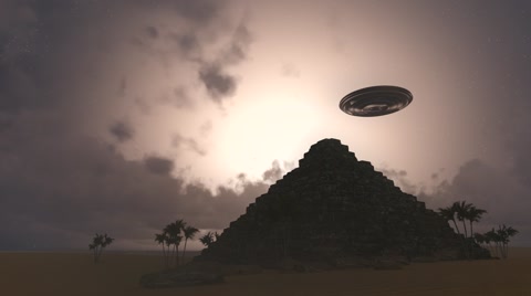 ufo on the background of the pyramid