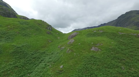 Dramatic aerial / drone shot revealing Glencoe in the Scottish highlands