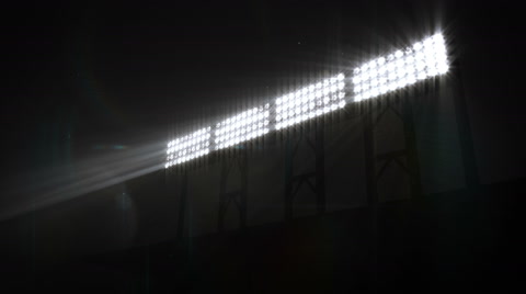 Five sizes of Stadium floodlights flashing and turning on and off. White. 5 in 1