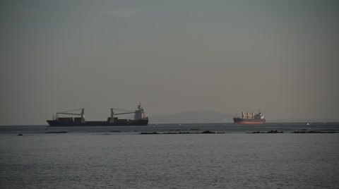 Cargo trade ships in the sea near Gibraltar 