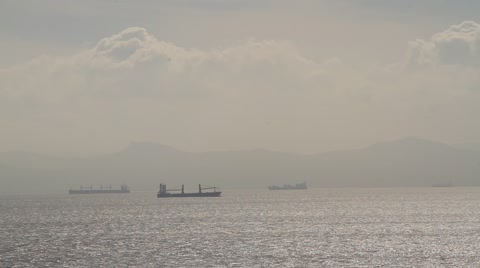 Cargo trade ships in the sea near Gibraltar 