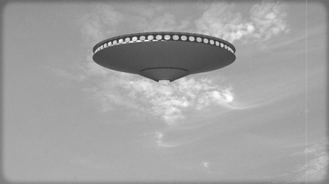 Vintage Alien Invasion: UFO is firing (Black and White)