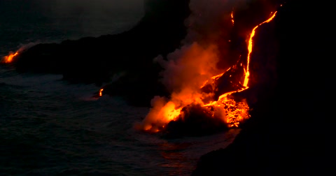 Volcanic Eruption Lava flowing into the water Hawaii