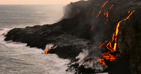 Volcanic Eruption Lava flowing into the water Hawaii