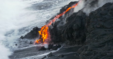 Volcanic Eruption Lava flowing into the water Hawaii