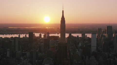 Sunset aerial view of New York City