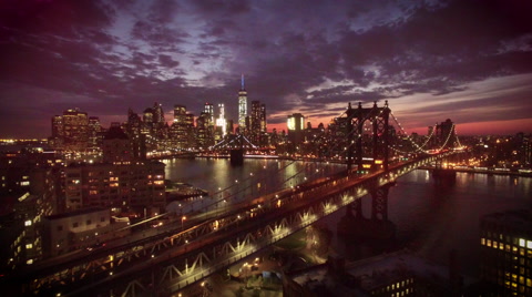 flying towards New York City at sunset