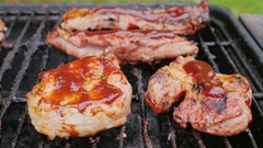 Pieces of meat on the grill smearing sauce on top [45634423] | 写真素材・ストックフォトのアフロ