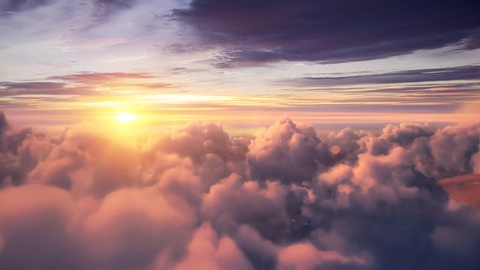 Flying over beautiful evening timelapse clouds, seamlessly looped