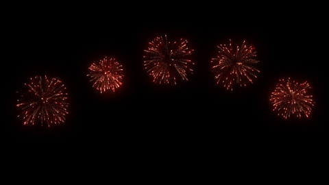 A set of slow motion red fireworks, isolated on black background