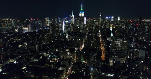 Aerial Footage of the Empire State Building at Night, NYC