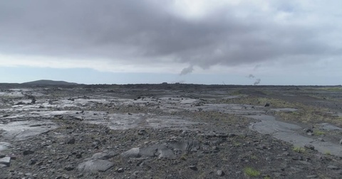 Barren volcanic landscape steam vents Reykjanes Iceland aerial drone 4k