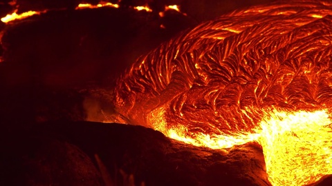 Lava flow close up 4 Night Glowing Hot flow from Kilauea Active Volcano Puu Oo