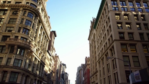 Aerial low angle shot of classical skyscrapers buildings in NYC New York City NY