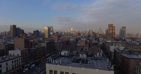 NYC Aerial Rising Up Over Cityscape View Manhattan New York City Skyscrapers 4K