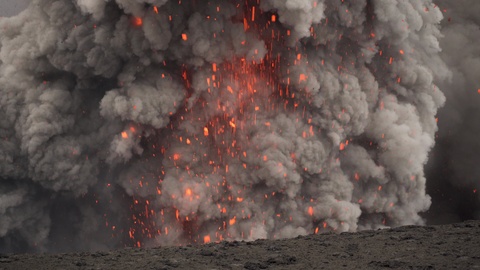 Volcanic eruption with fire and ashes, 4K UHD