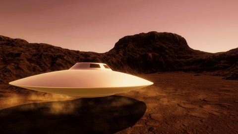 UFO - Unidentified Flying Object On Mars Like Landscape