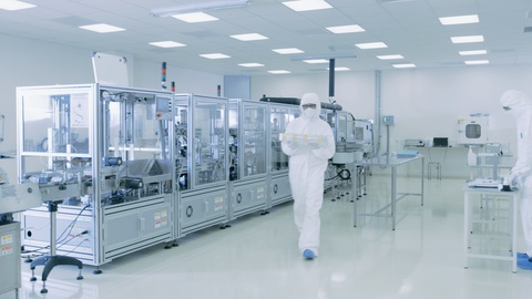 Gliding shot of Scientists Working in Pharmateutical Research Laboratory.