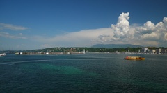 sunny day blue sky geneva city lakeside bay slow motion panorama … [137443785] | 写真素材・ストックフォトのアフロ