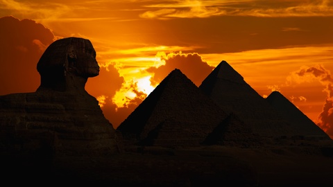 Egypt: The Great Pyramids Of Giza and Sphinx at Sunset, Cairo