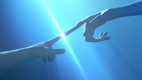 Extraterrestrial hand contact human hand-alien first contact-3d rendering