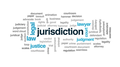 Jurisdiction animated word cloud. Kinetic typography.