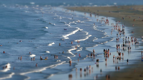 Aerial view of the English Beach, Canary Islands.Time lapse. Tilt-shift effect.