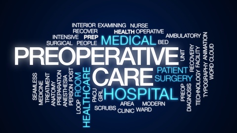 Preoperative care animated word cloud. Kinetic typography.