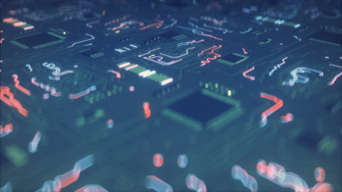 Circuit board conducts electric current seamless loop 3D render animation