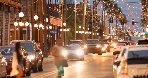 Ybor City at night in Tampa Florida USA