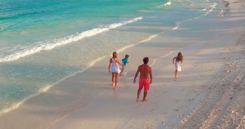 Kids Play on Tropical Beach with Parents, Family Fun