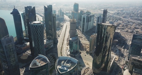 Top-down aerial view of Doha, global city of the future, capital of Qatar