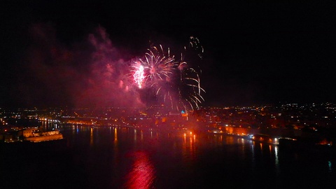 Fireworks fireworks above the bay at night aerial view from the heights