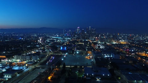 Aerial of Downtown Los Angeles at night